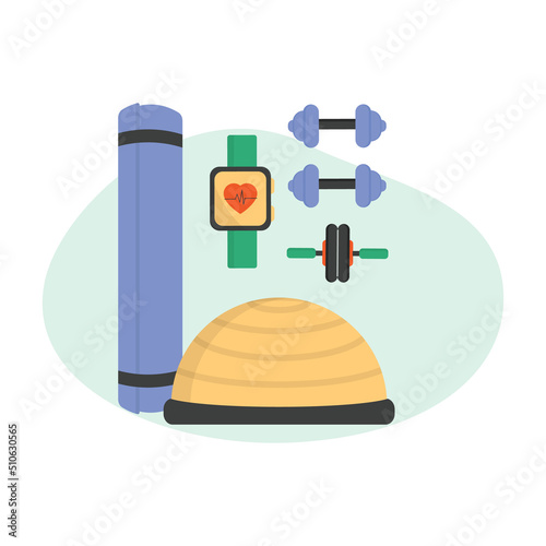 Set of sport equipment, fitness accessories for gym. Sport icons.