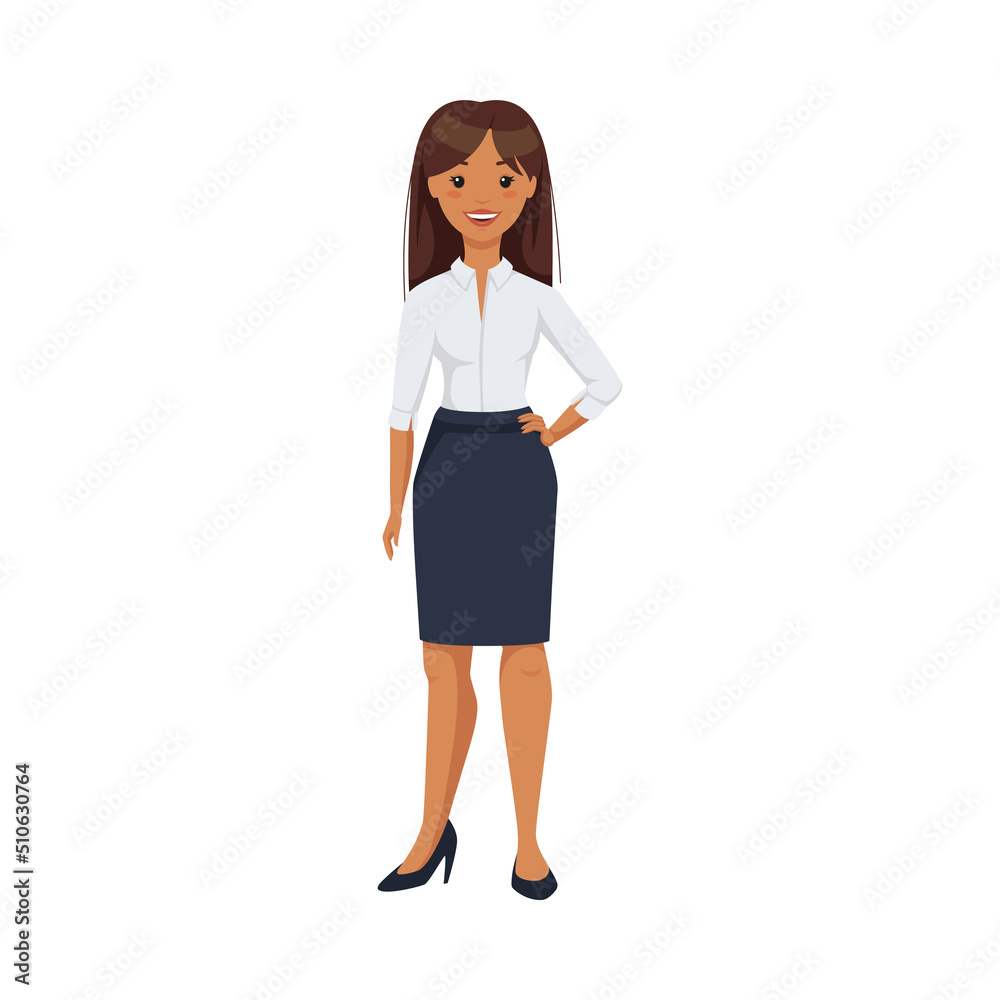 Office Woman Character Wearing White Blouse and Skirt in Standing Pose Vector Illustration Office Woman Character Wearing White Blouse and Skirt in Standing Pose Vector Illustration