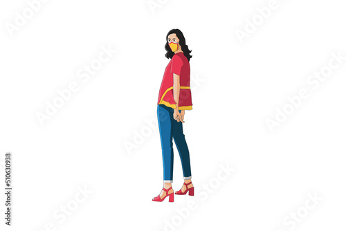 Vector illustration of casual women posing with mask