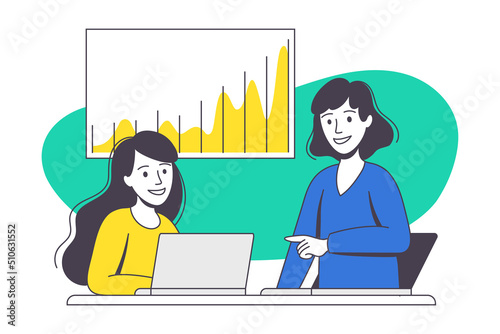 Online Conference with Woman Talking Via Internet Platform Outline Vector Illustration