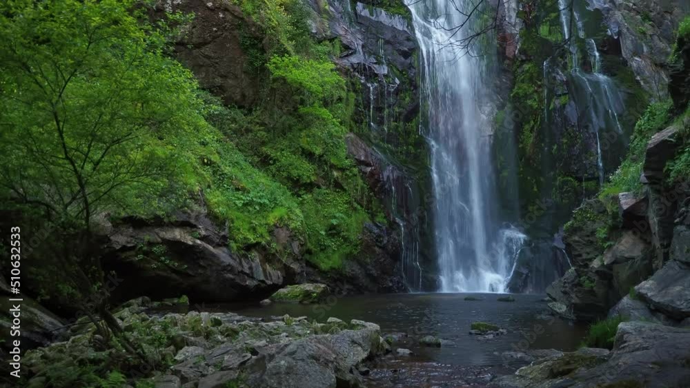 Bucolic scene of Toxa river waterfall in Pontevedra, Spain. Static Bucolic scene of Toxa river waterfall in Pontevedra, Spain. Static