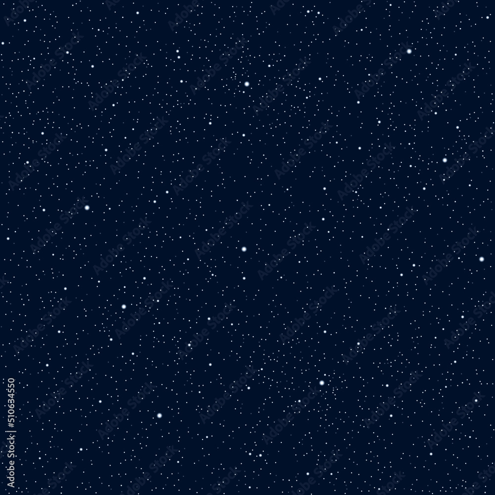Realistic night starry sky seamless pattern. Many chaotic stars texture on dark blue background. Vector cosmic space illustration, web template, celestial wallpaper, polka dot fabric, paper print. Realistic night starry sky seamless pattern. Many chaotic stars texture on dark blue background. Vector cosmic space illustration, web template, celestial wallpaper, polka dot fabric, paper print.