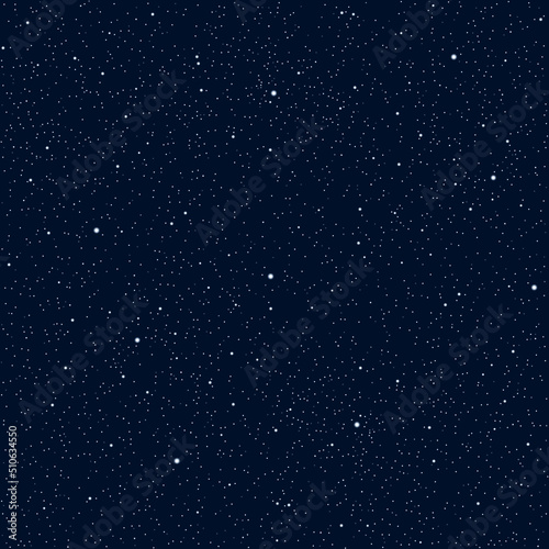 Realistic night starry sky seamless pattern. Many chaotic stars texture on dark blue background.  Vector cosmic space illustration  web template  celestial wallpaper  polka dot fabric  paper print.