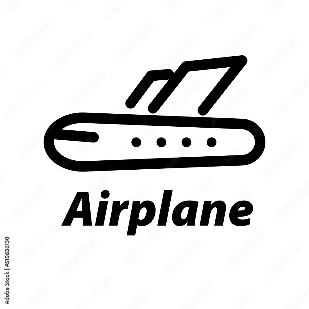 Airplane icon and airplane text logo. Vector.