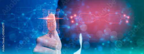 Obraz na płótnie Cyber security and futuristic technology concept businessman using finger to tou