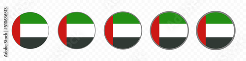 Set of icons of United Arab Emirates flag with rounded borders of different sizes. Vector.