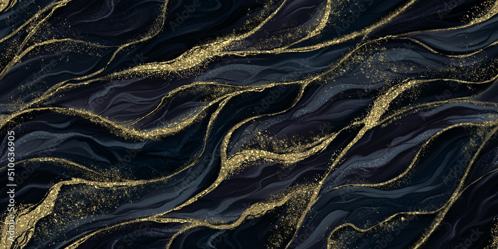 custom made wallpaper toronto digitalLuxury wallpaper, dark seamless texture, premium background. Alcohol ink 3d illustration. Hand-painted watercolor art. Black, deep blue colors. Trendy golden pattern for stylish mural, paper, cloth