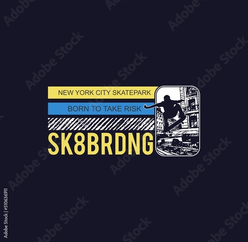 Skateboarding,NYC,Brooklyn Skatepark typography, tee shirt graphics, vectors