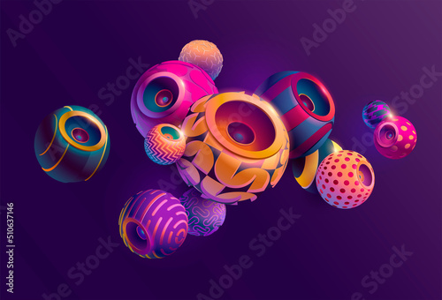Party poster design with 3D colorful speaker. Musical vector illustration.