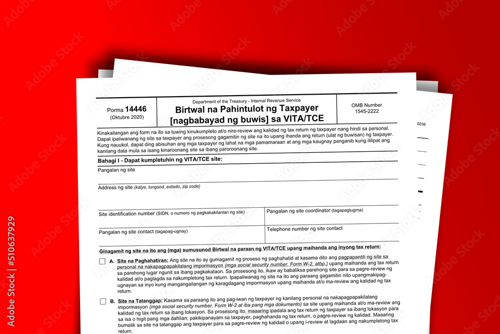Fototapeta premium Form 14446 (TL) documentation published IRS USA 03.23.2021. American tax document on colored