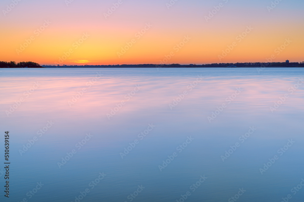 View of the lake Veluwemeer during sunrise