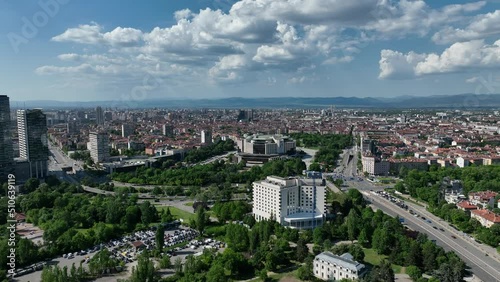 The National Palace of Culture. Congress Centre Sofia NDK. Aerial view of park
