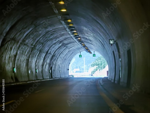 tunnel on egnatia highway greece dark lights traffic signals on the road photo