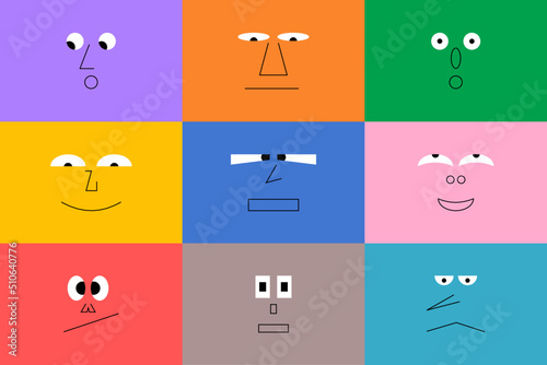 Colorful avatar design set, modern flat cartoon character collection in simple doodle art style for psychology concept or social reaction.