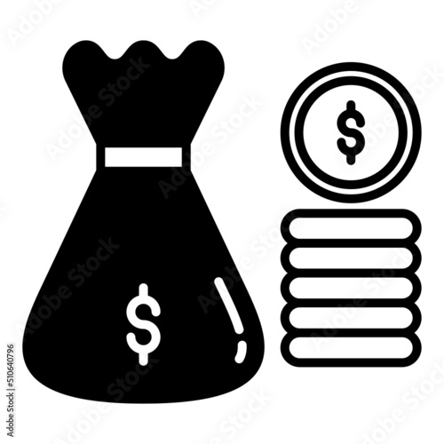 money and money sack icon on transparent background