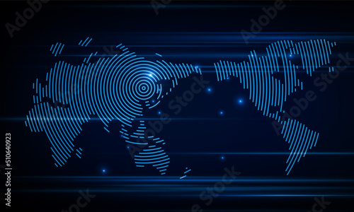 Abstract a scanning stream of binary code numbers on the monitor are the computer matrix of world map. Hitech communication concept innovation background, vector design
