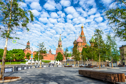 Moscow. View of Red Square with the Moscow Kremlin and St. Basil's Cathedral from park Zaryadye