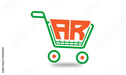 AR three letter ecommerce Trolley shopping cart shopify store ebay unique initial online shopping logo design vector template