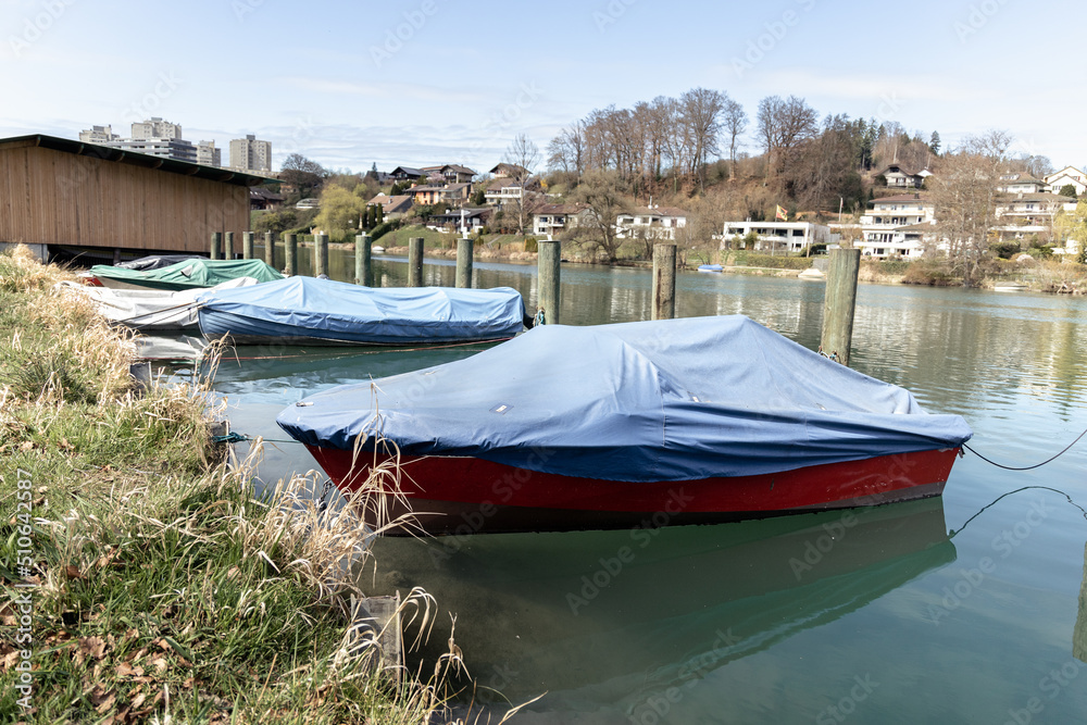 Boats moored on the river