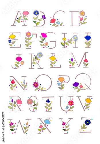 Letters decorated with colorful flowers