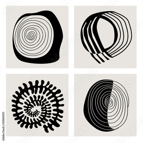 modern abstract shapes and forms square wall art prints set, vector illustration graphic