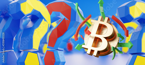 golden Bitcoin symbol and q...