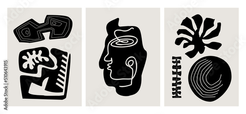 abstract  shapes and forms modern wall art poster set, vector illustration graphic prints