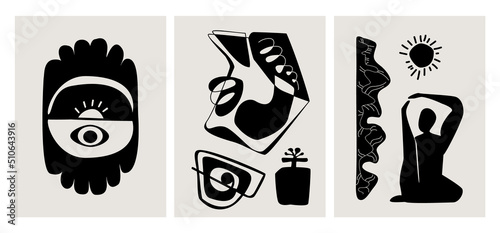 abstract  shapes and forms modern wall art poster set, vector illustration graphic prints