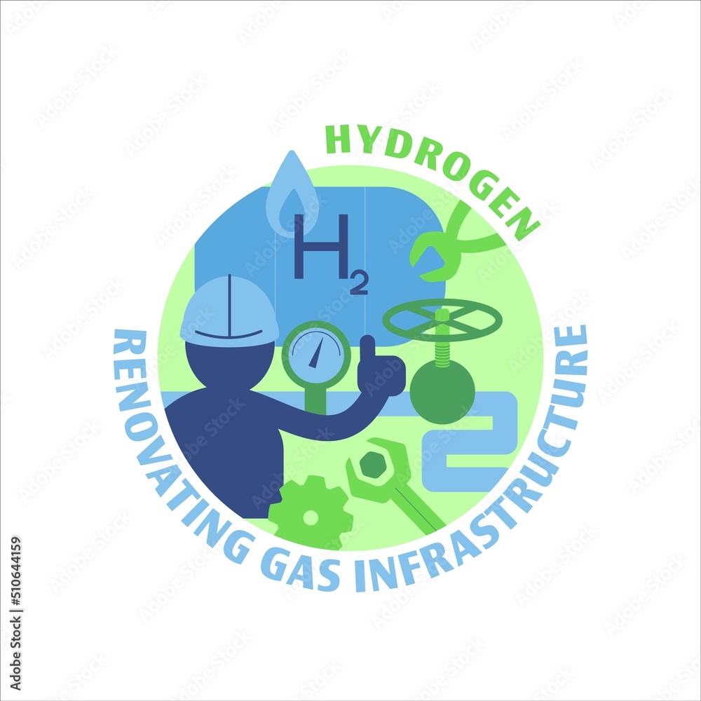 Obraz premium Hydrogen icon. Renovating gas infrastructure technology. Vector illustration