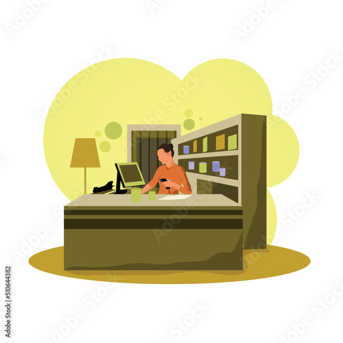 cashier girl doing her job on desk