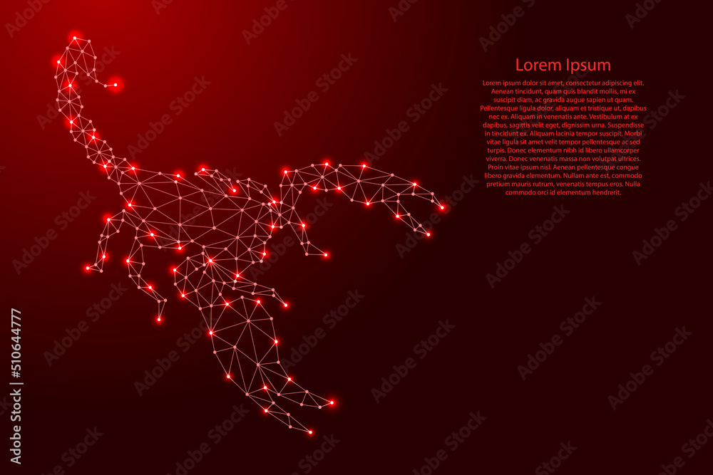 Scorpio, from futuristic polygonal red lines and glowing stars for banner, poster, greeting card. Vector illustration.
