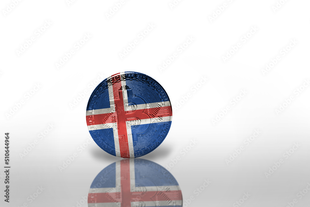 bitcoin with the national flag of iceland on the white background. bitcoin mining concept. bitcoin with the national flag of iceland on the white background. bitcoin mining concept.