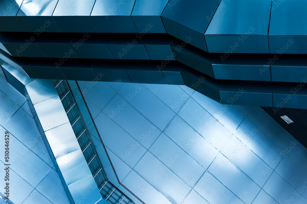 Fototapeta premium Abstract, futuristic background from metal structures of the interior of the building.