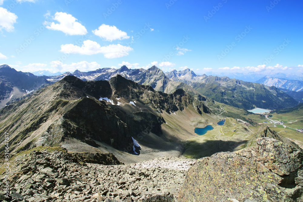 Blick vom Gaiskogel auf den Oberen Plenderlessee, Kühtai, Tirol, Österreich