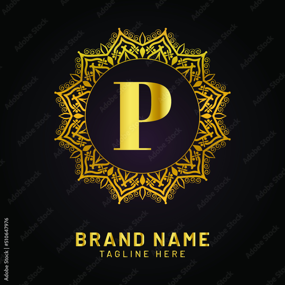 Naklejka premium luxury letter p logo with golden color