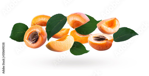 Apricots isolated on white background.Natural photo collage