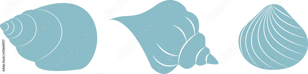 Naklejka premium Blue mollusk set. Isolated sea shells on white background.