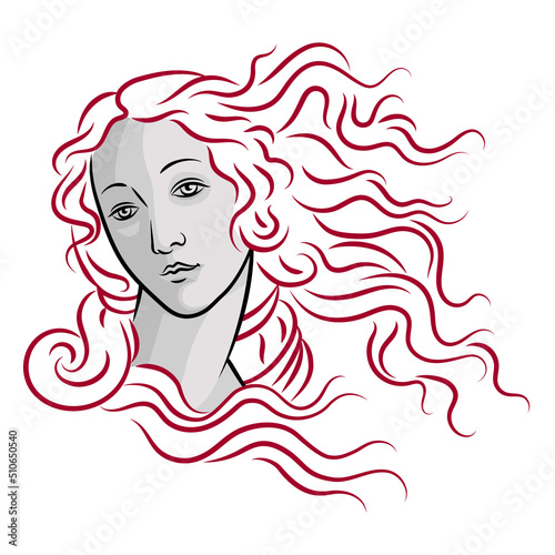 Sandro Botticelli - The Birth of Venus (Nascita di Venere). Simonetta Vespucci. Replica, part, detail, head, hair.
