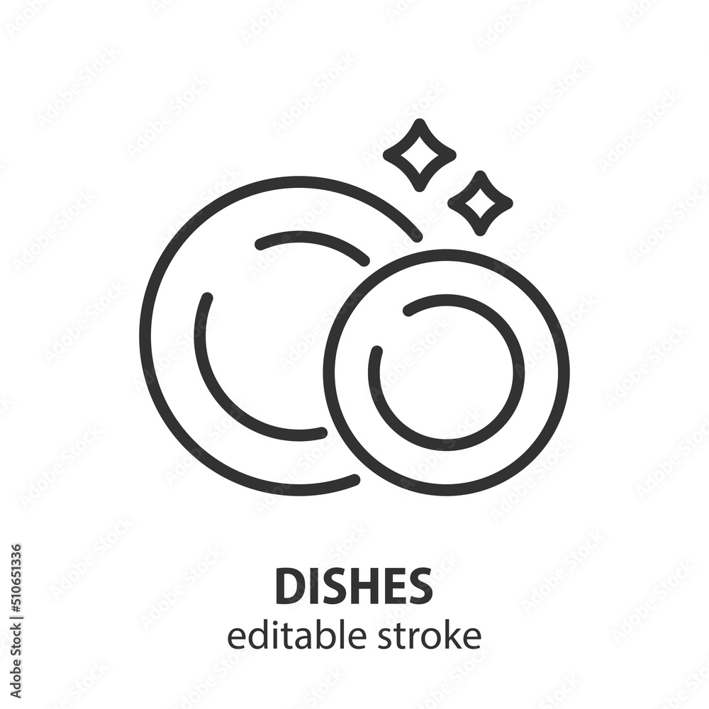 Dishes line icon. Clean plates vector sign. Editable stroke. Dishes line icon. Clean plates vector sign. Editable stroke.
