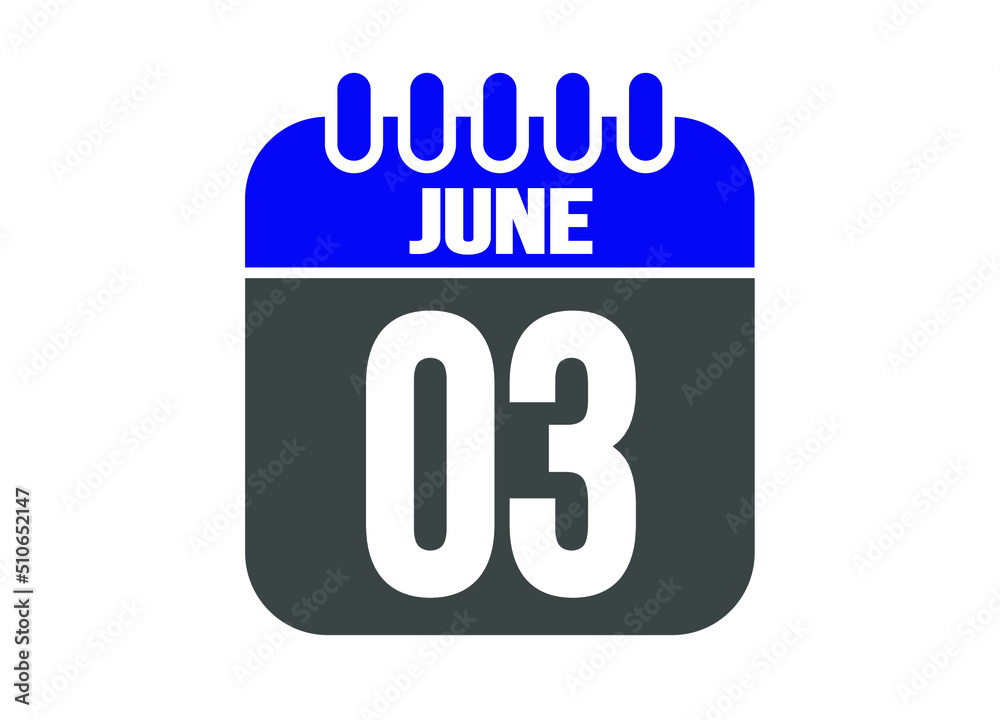 Calendar day 3 June. Vector calendar icon for June days in blue and gray. Calendar day 3 June. Vector calendar icon for June days in blue and gray.