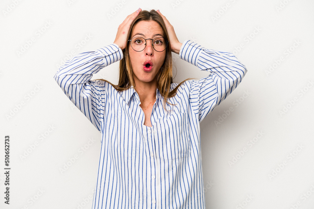 Young caucasian pregnant woman isolated on white background being shocked, she has remembered important meeting. Young caucasian pregnant woman isolated on white background being shocked, she has remembered important meeting.