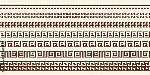 Greek key pattern, seamless border collection. Decorative ancient meander, greece ornamental set with repeated geometric motif. Vector EPS10.