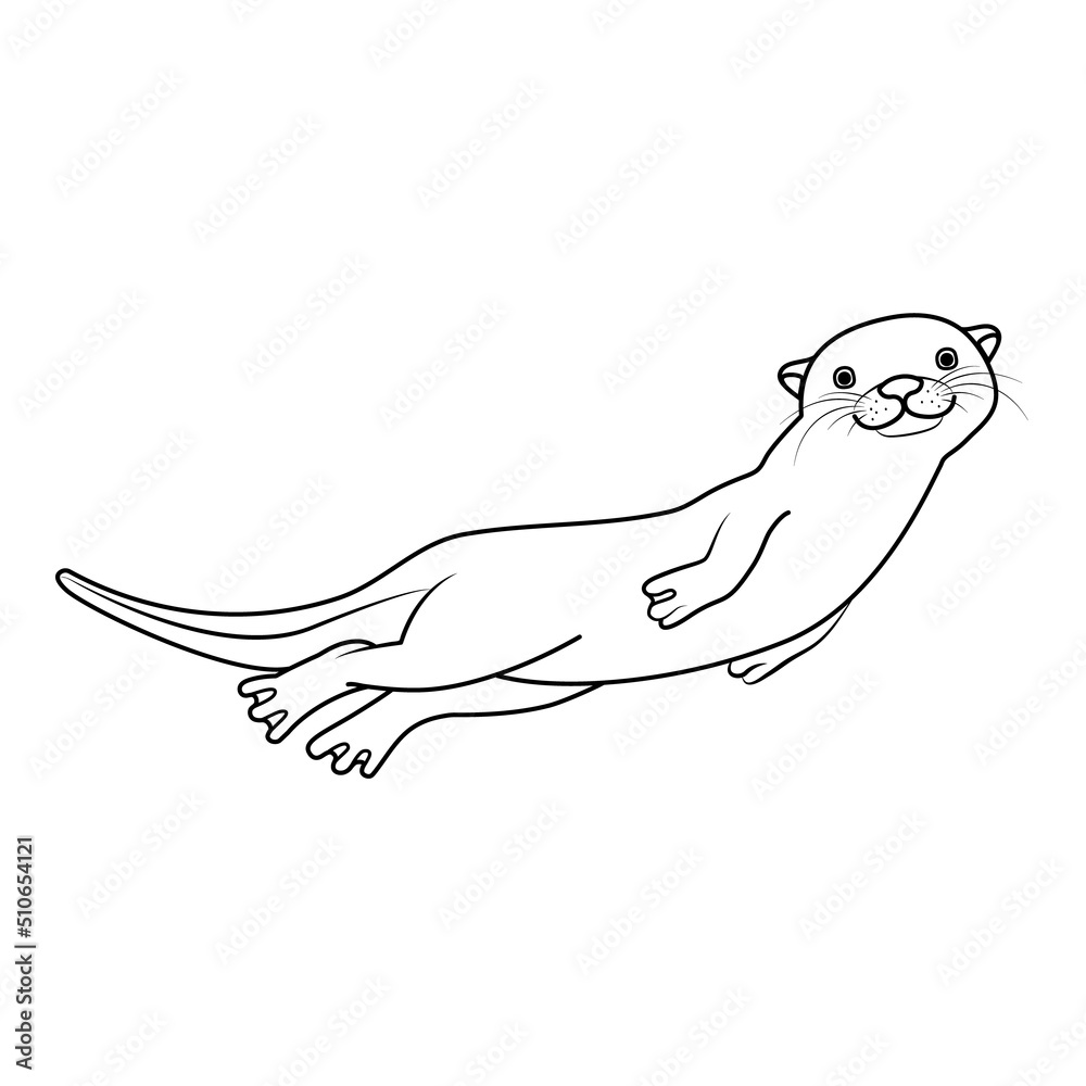 Vector hand drawn outline sketch cute otter isolated on white