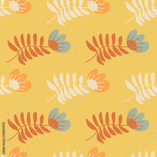 Stylized folk flower seamless pattern. Hand drawn elegant botanical illustration.