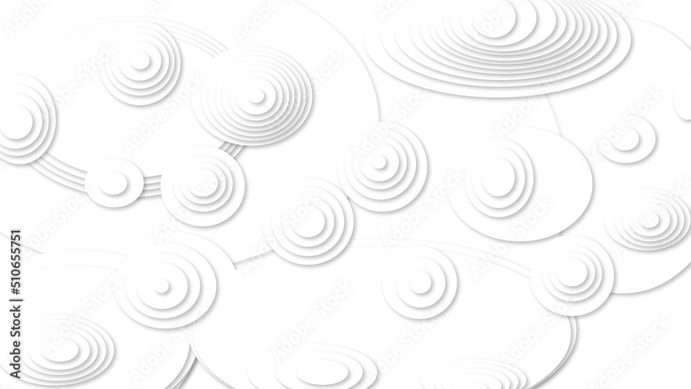 Modern minimal and clean white paper cut background. 3D Backdrop with circle shape layers. Abstract realistic layered papercut decoration texture. White paper cut background with copy space