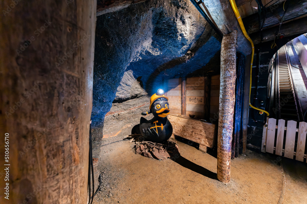 Foto Stock Hallein, Austria - June 8, 2022: Interior of Hallein Salt Mine  (Salzwelten Salzburg). | Adobe Stock