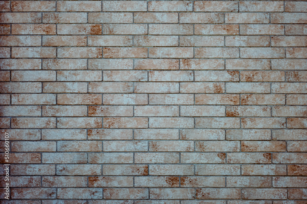 Fototapeta premium Beige brick tiles texture background backdrop.