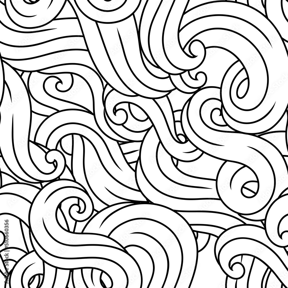 Seamless pattern with wave line curls. Monochrome stripes black and white texture. Seamless pattern with wave line curls. Monochrome stripes black and white texture.