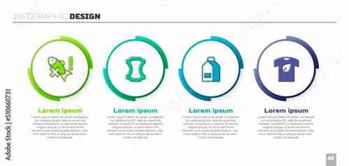 Set No fish, Leather, Paper package for milk and Vegan shirt. Business infographic template. Vector