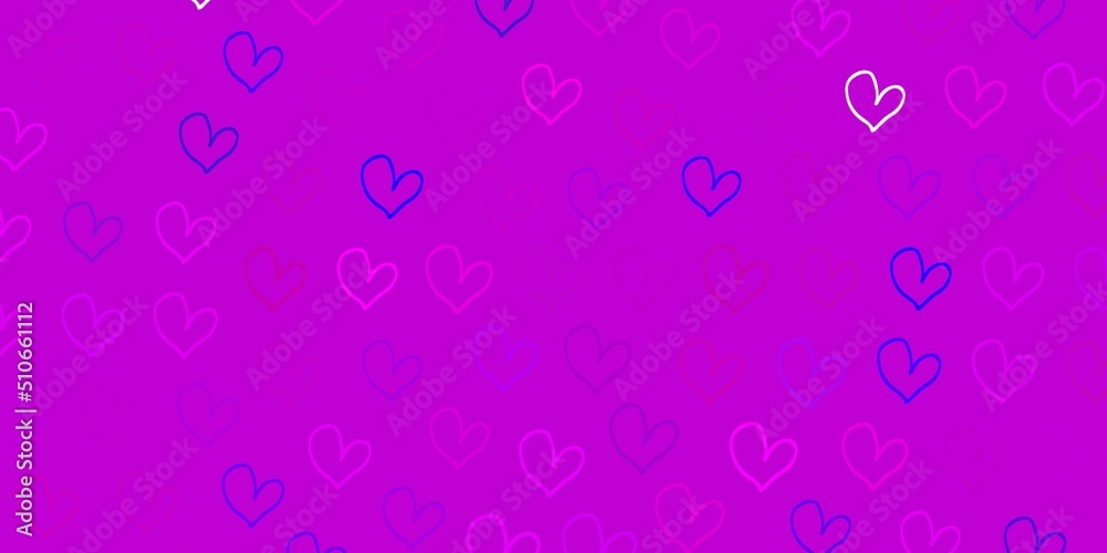 Light Pink vector template with doodle hearts.